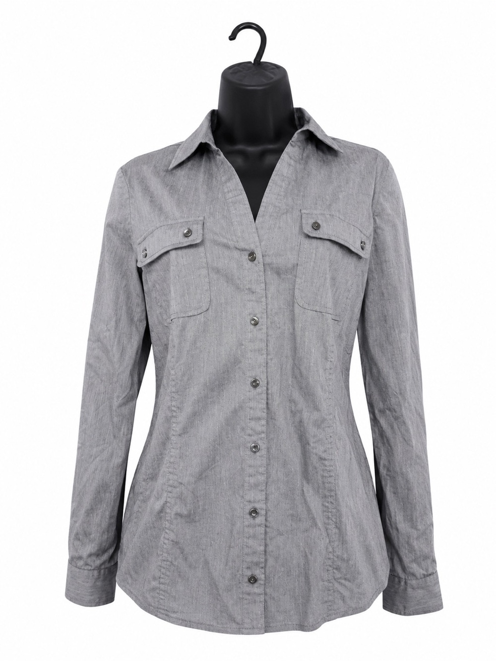 Vintage New York & Company Classic Button-Front Long Sleeve Shirt in Light Gray